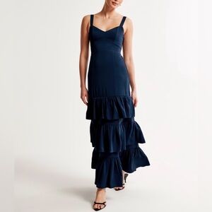 Abercrombie & Fitch Navy Tiered Ruffle Maxi Dress Size M
